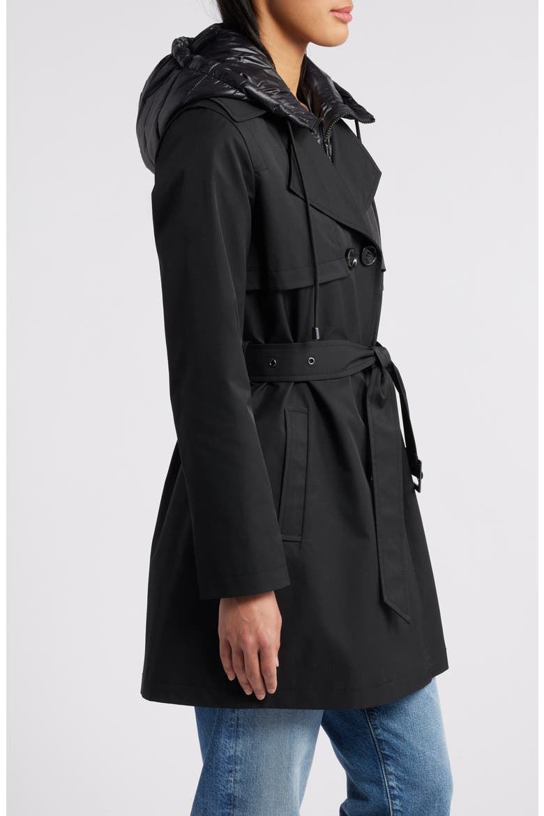 Double Breasted Trench Coat with Removable Hooded Bib, Alternate, color, BLACK