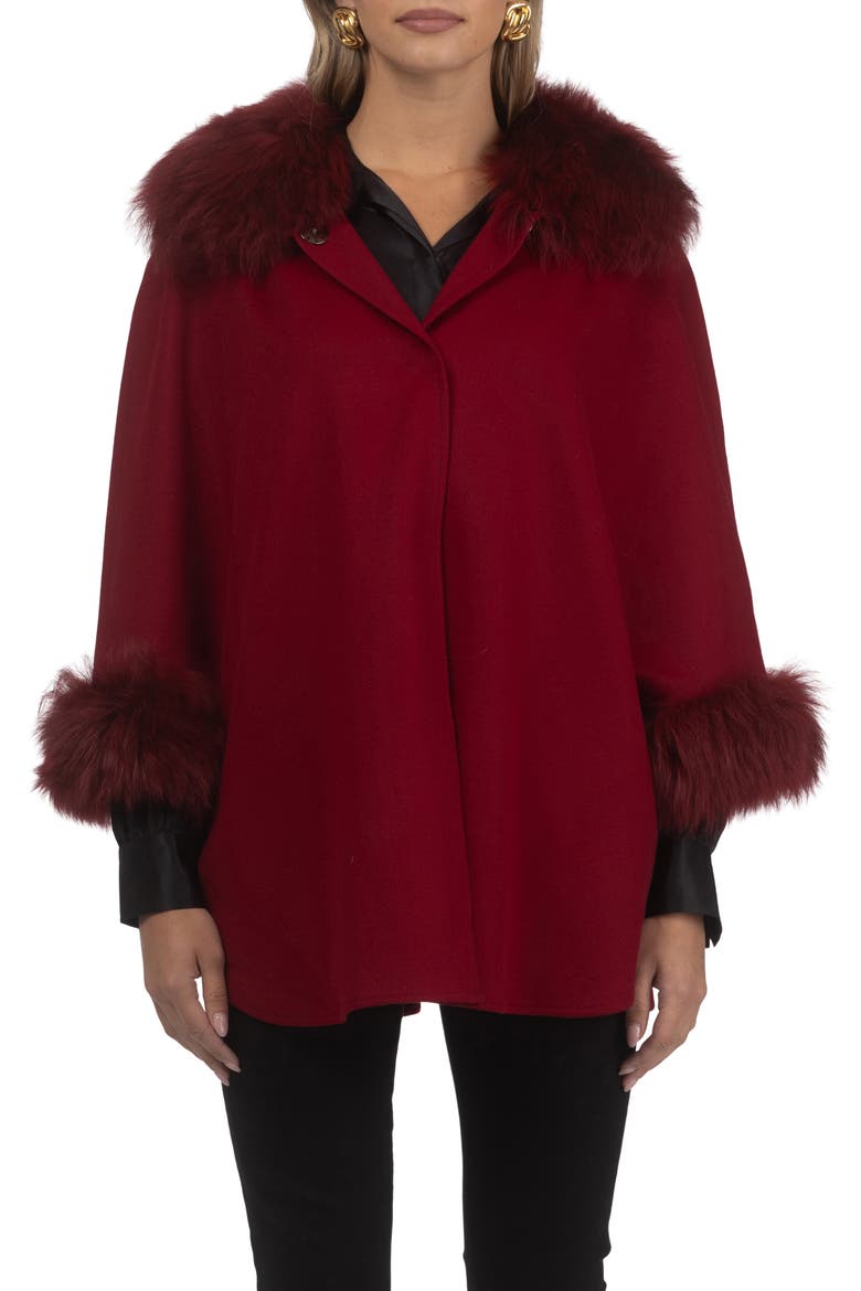 Select Wool Cape with Select Collar and Cuffs, Alternate, color, WINE