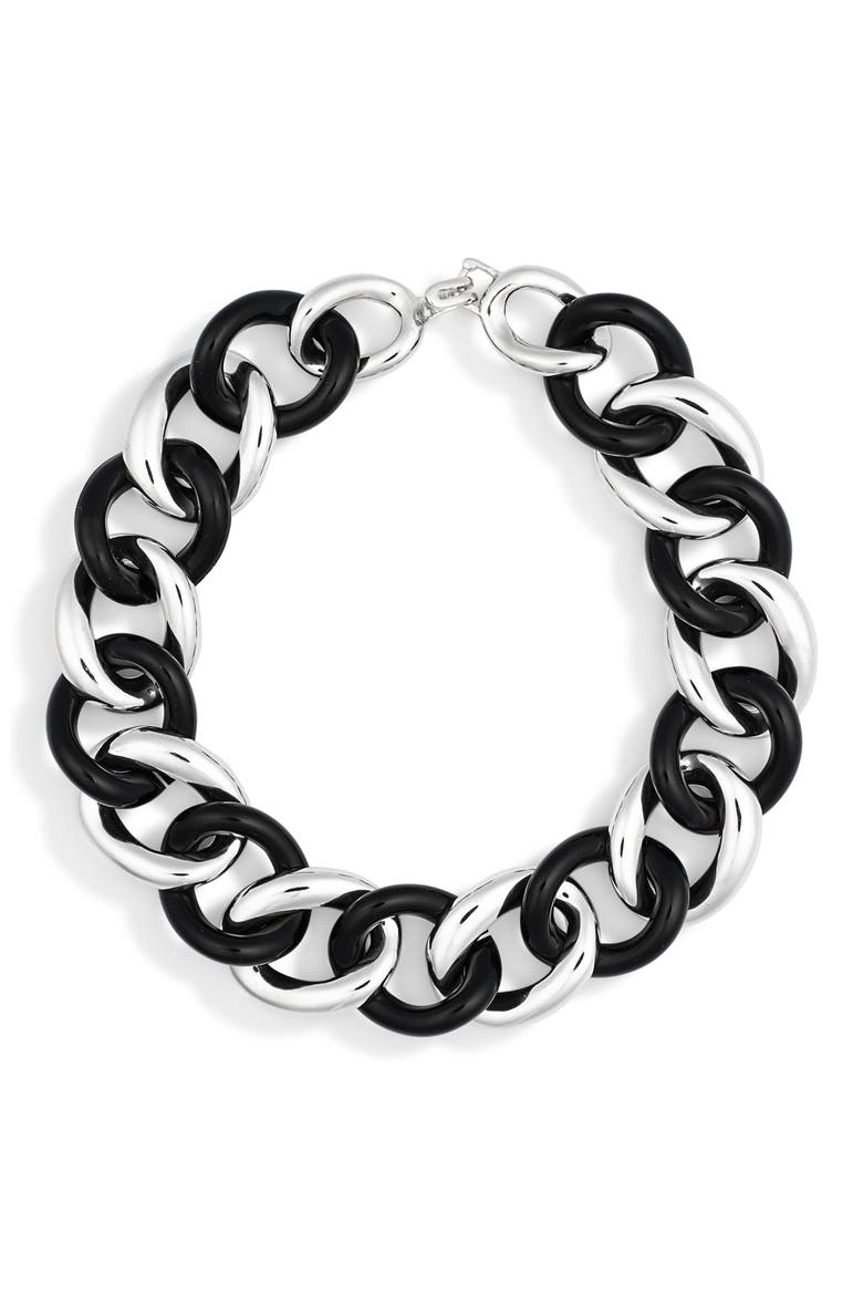 Two-Tone Chain Link Necklace, Main, color, POLISHED SILVER