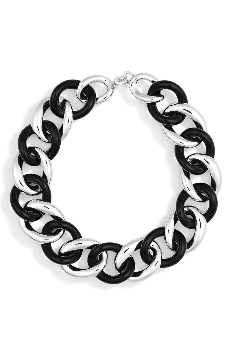 Kenneth Jay Lane Two-Tone Chain Link Necklace, Main, color, Polished Silver