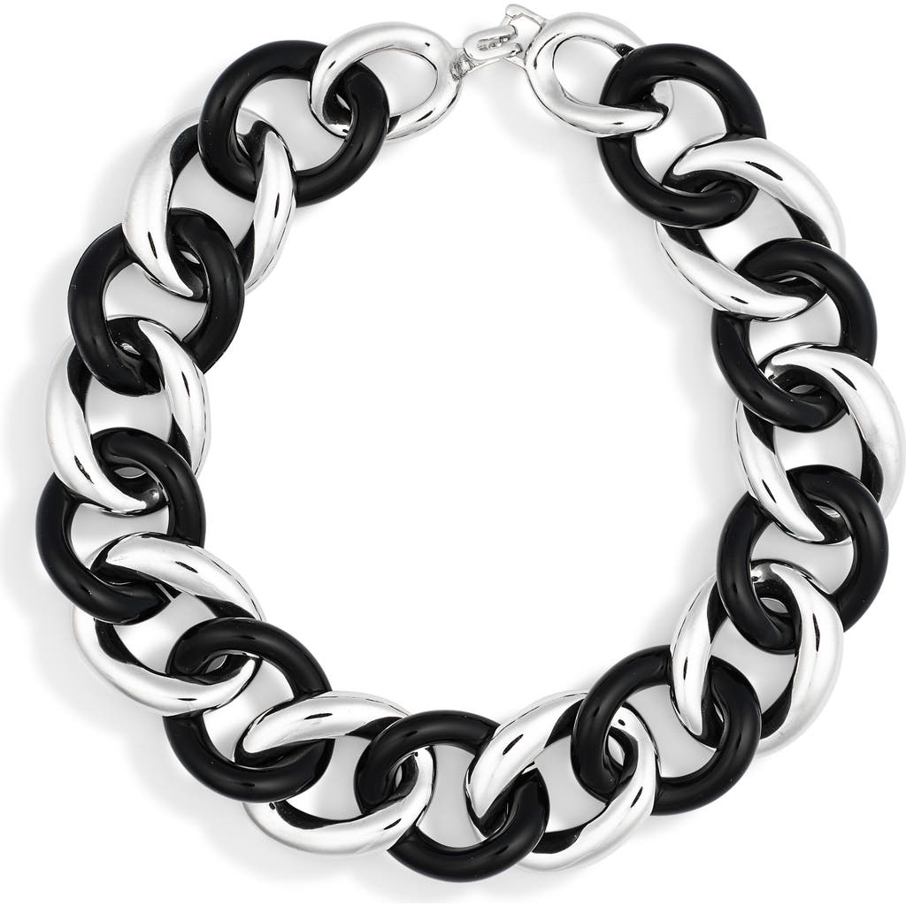 Cz By Kenneth Jay Lane Two-tone Chain Link Necklace In Polished Silver