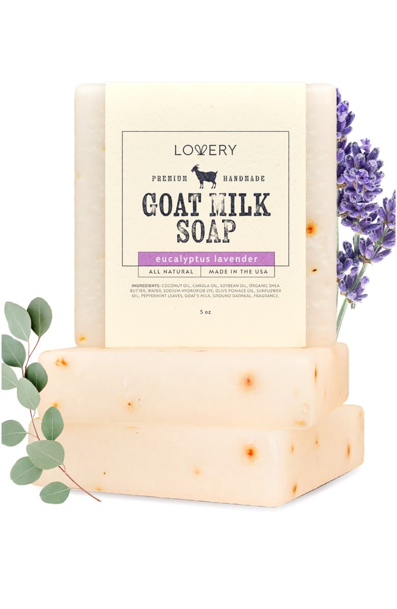 Lovery Handmade Goat Milk Soap Made in USA - Eucalyptus Lavender - 3 Pack, Main, color, Beige