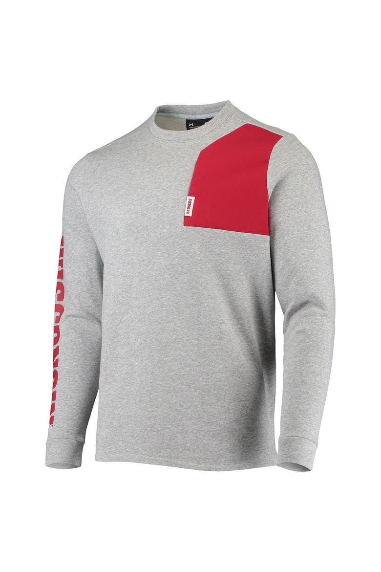 Men's Under Armour Heathered Gray Wisconsin Badgers 2021 Sideline Football Fleece Pullover Sweatshirt, Alternate, color, Heather Gray