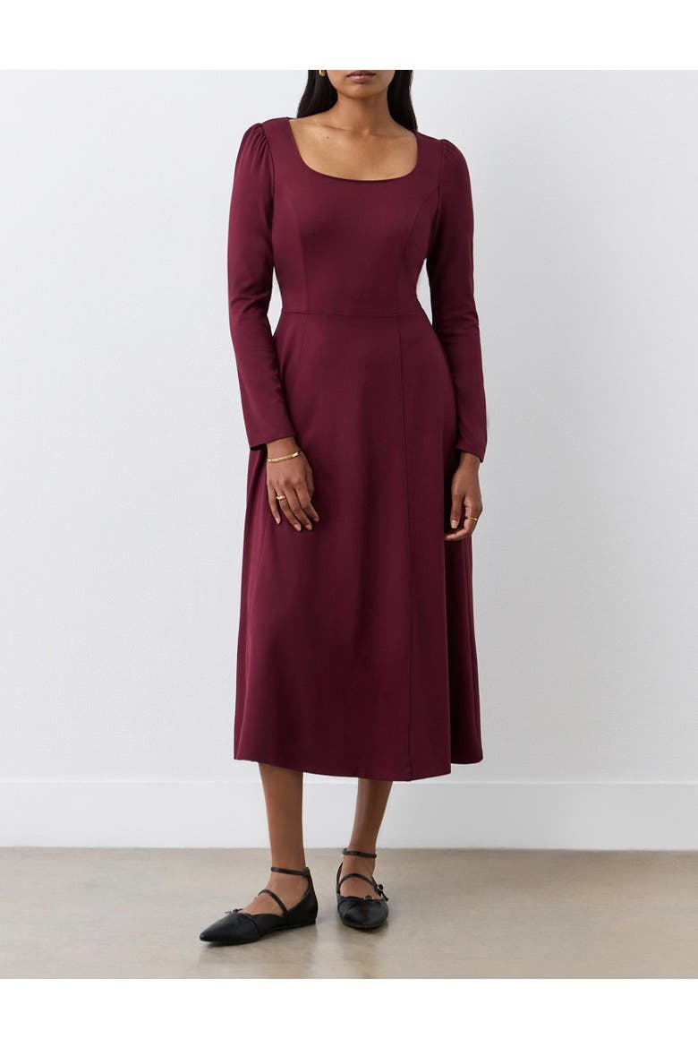 Kelly Ponte Jersey Midi Dress, Alternate, color, Burgundy