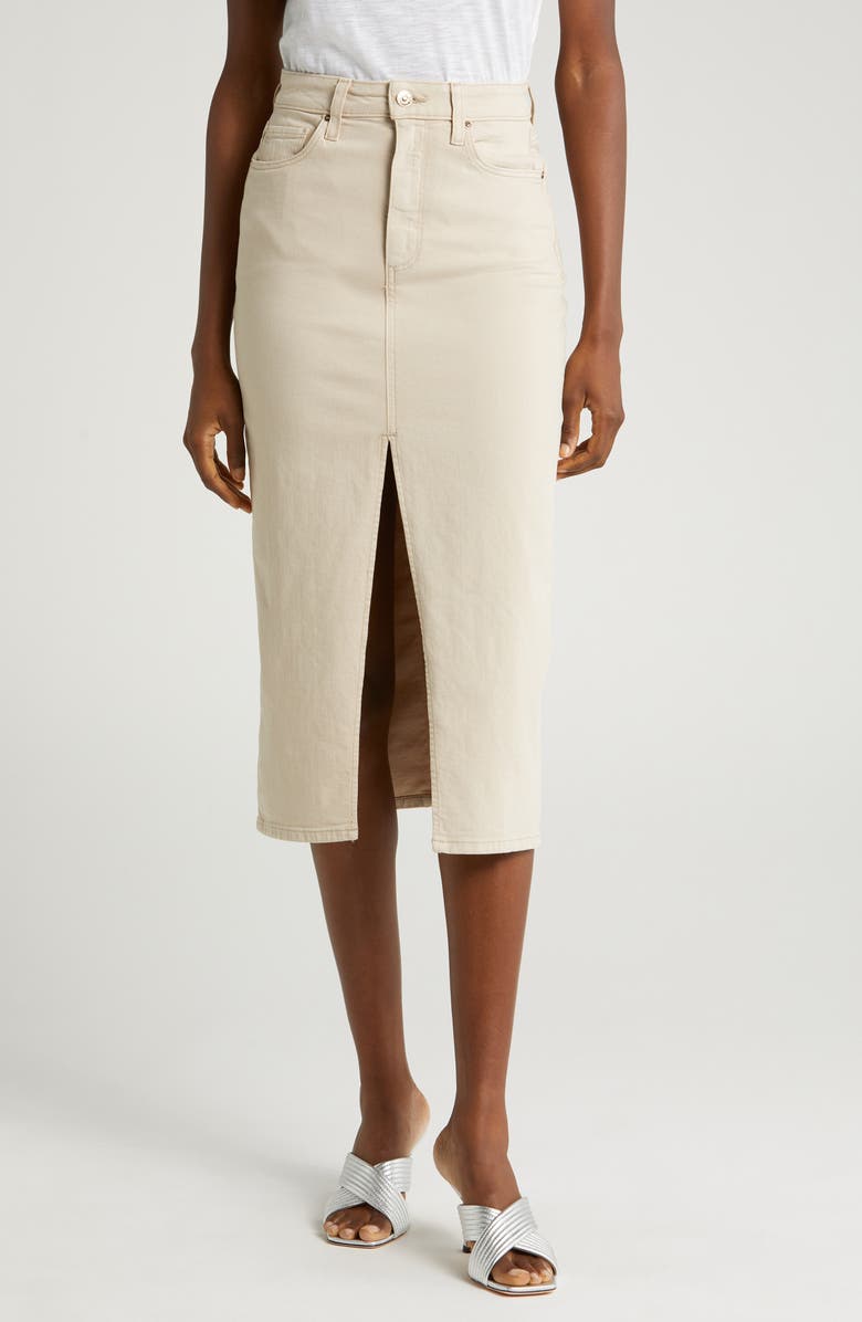 PAIGE Angela Denim Midi Skirt, Main, color, Softbeige