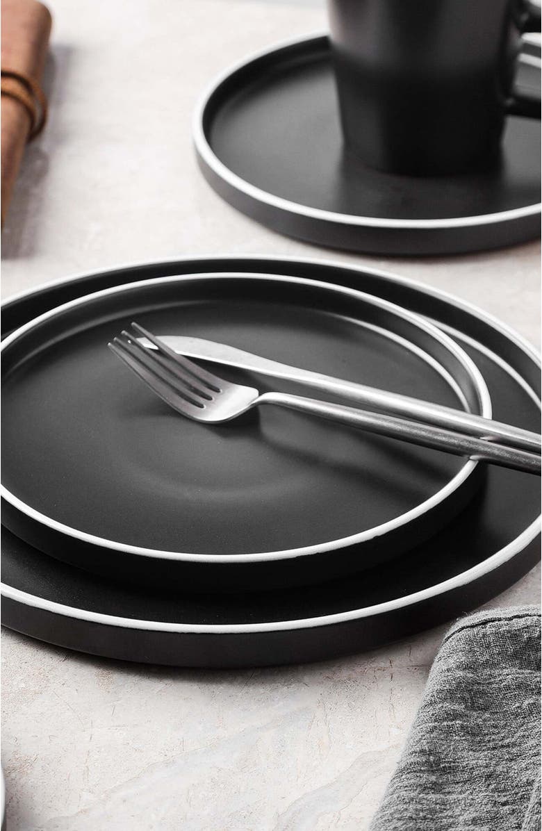 Stone Lain Allison Stoneware 32-Piece Dinnerware Set, Alternate, color, Black Matte, White Rim