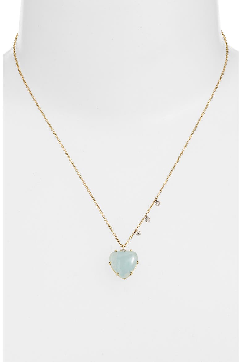 Milky Aquamarine & Diamond Heart Pendant Necklace, Alternate, color, 14K YELLOW GOLD/ AQUA