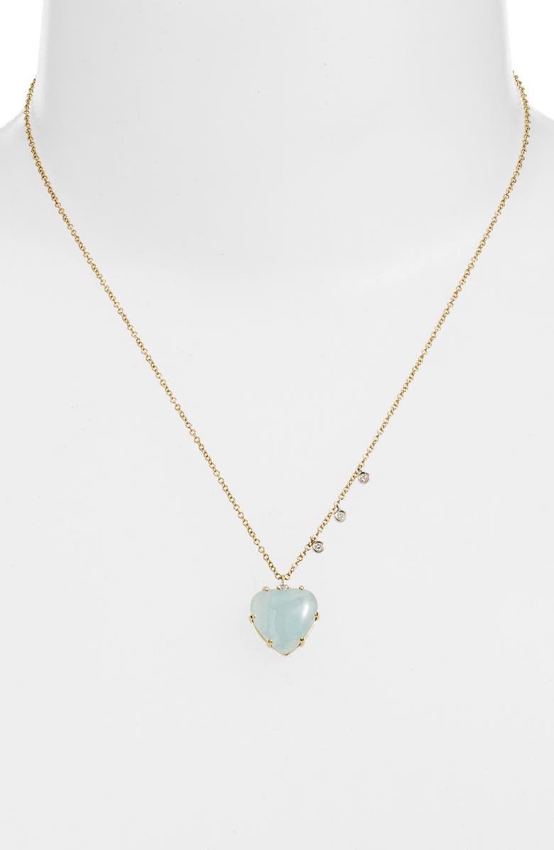 Meira T Milky Aquamarine & Diamond Heart Pendant Necklace, Alternate, color, 14K Yellow Gold/ Aqua