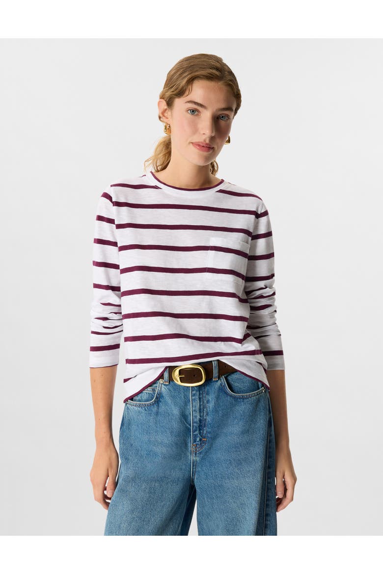 Stripe Crew Neck Pocket Top, Main, color, Burg/Multi