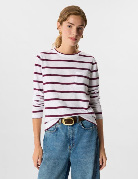 Stripe Crew Neck Pocket Top