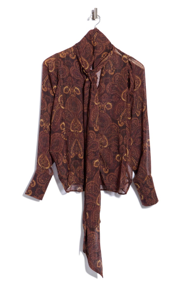 Metallic Tie Neck Blouse, Main, color, ALL OVER PAISLEY BUTEH PRINT