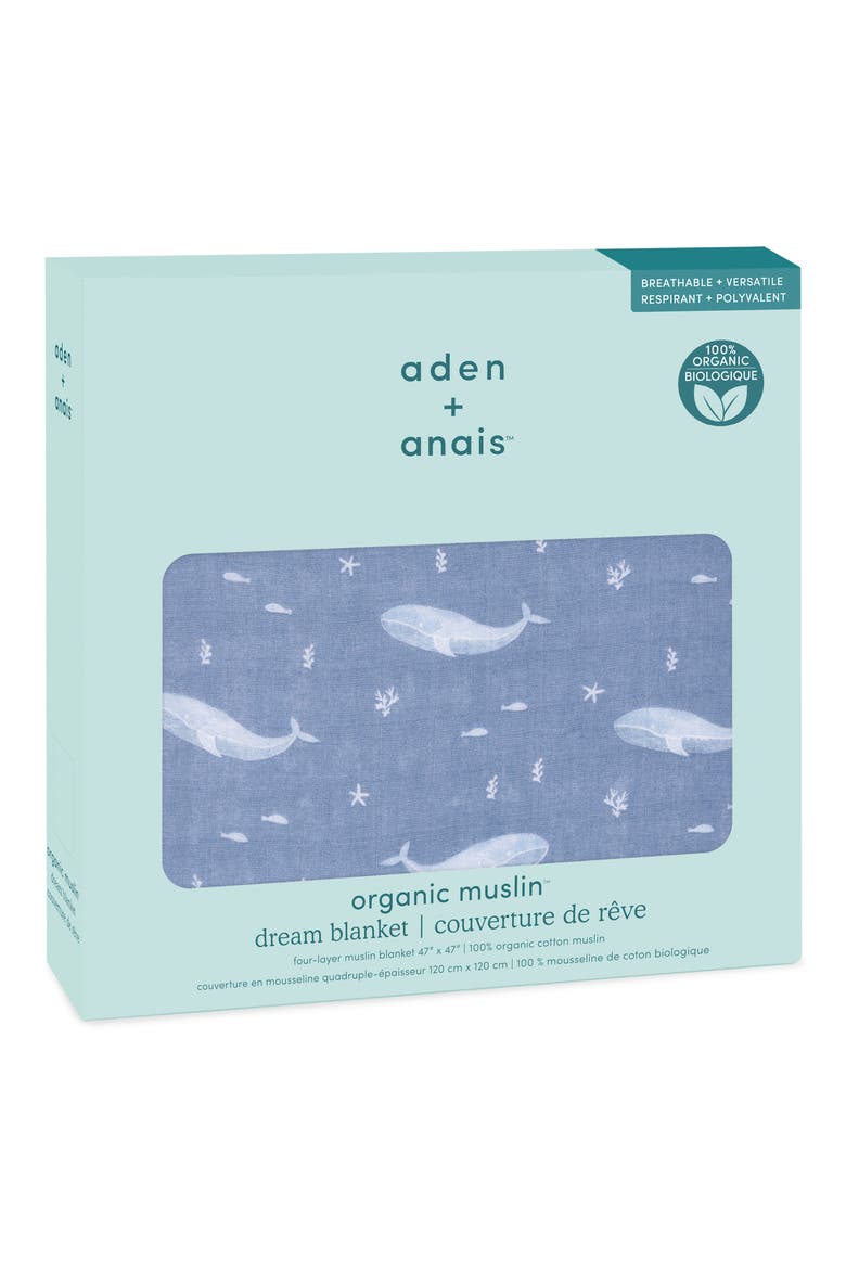 Dream Organic Cotton Muslin Blanket, Alternate, color, OCEANIC BLUE
