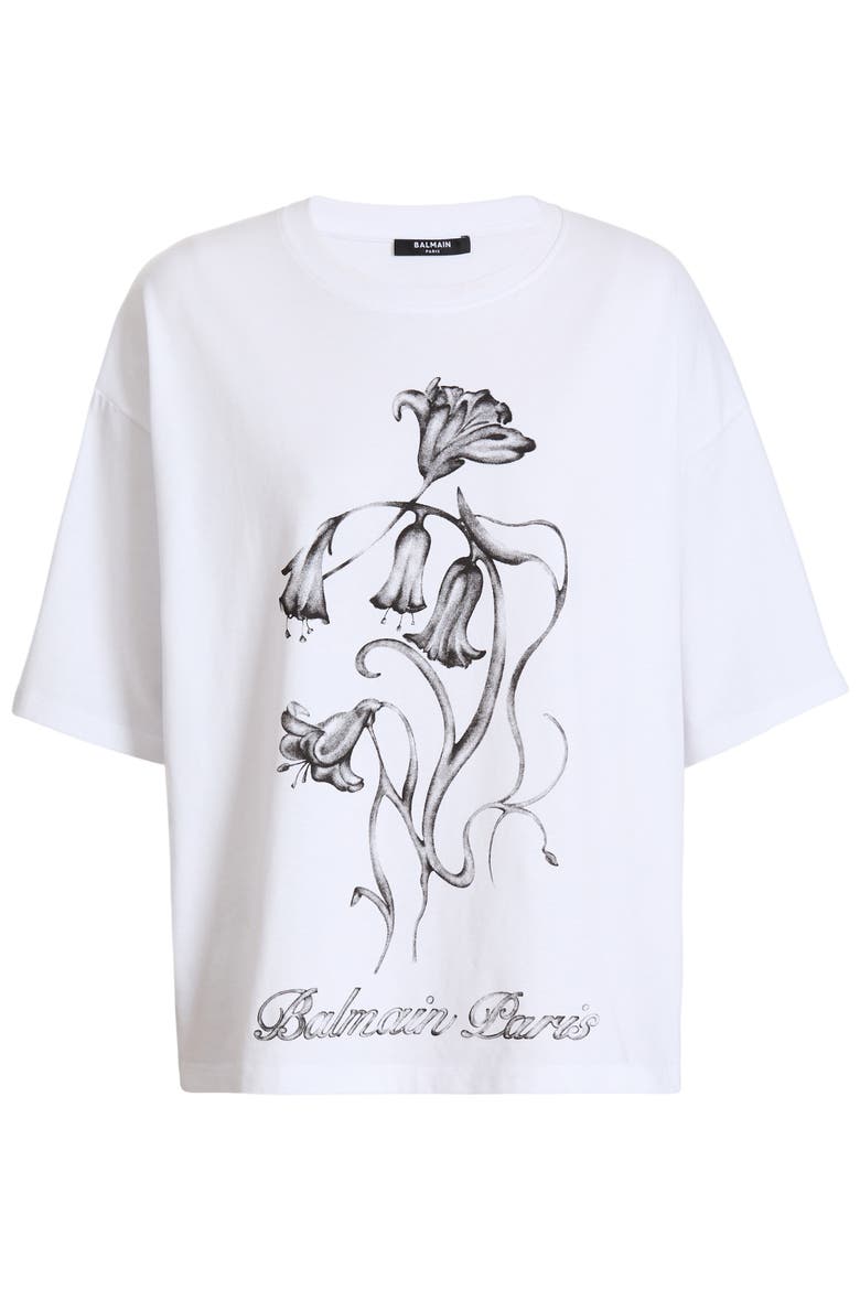 Printed Balmain Flower T-shirt, Alternate, color, white