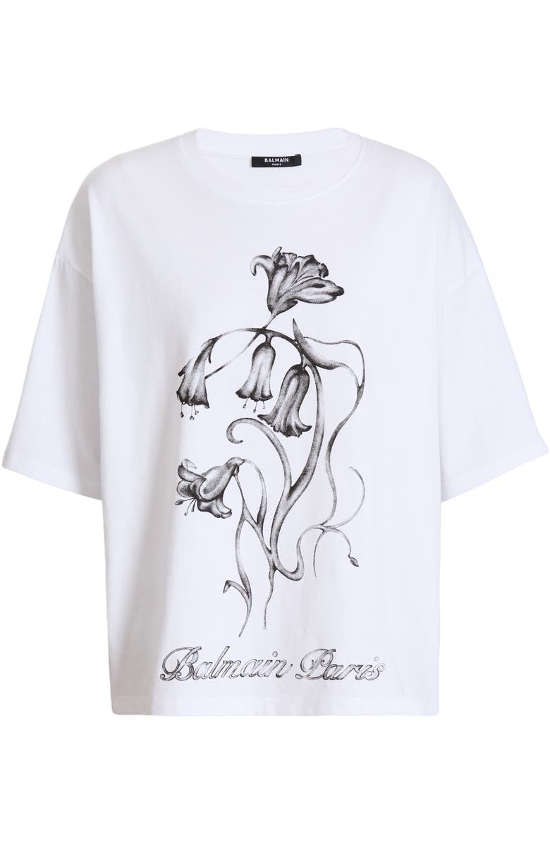 Balmain Printed Balmain Flower T-shirt, Alternate, color, White