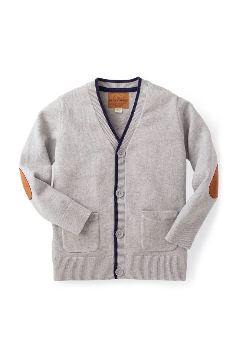 Boys' Organic Tipped Cardigan with Elbow Patches, Kids, Main, color, Light Grey