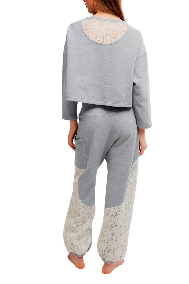 Sunday Best Lace-Trim Pajama Lounge Set, Alternate, color, HEATHER GREY