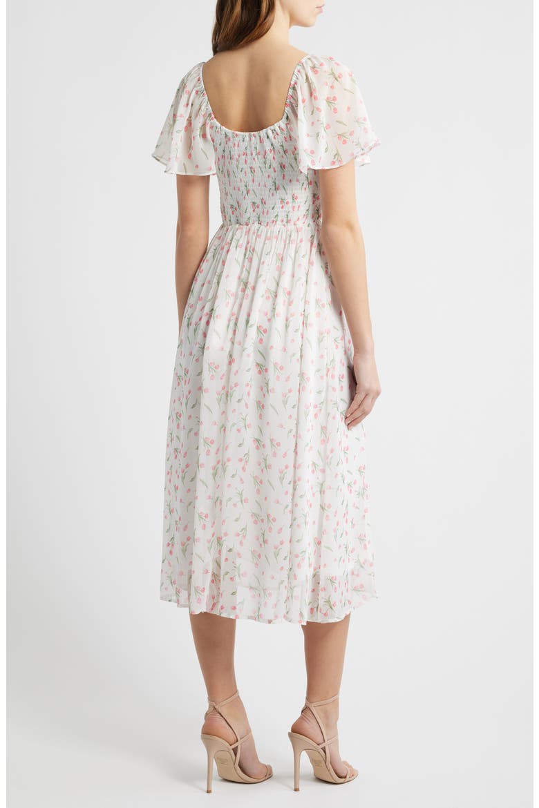 Floral Butterfly Sleeve Midi Dress, Alternate, color, WHITE TULIP