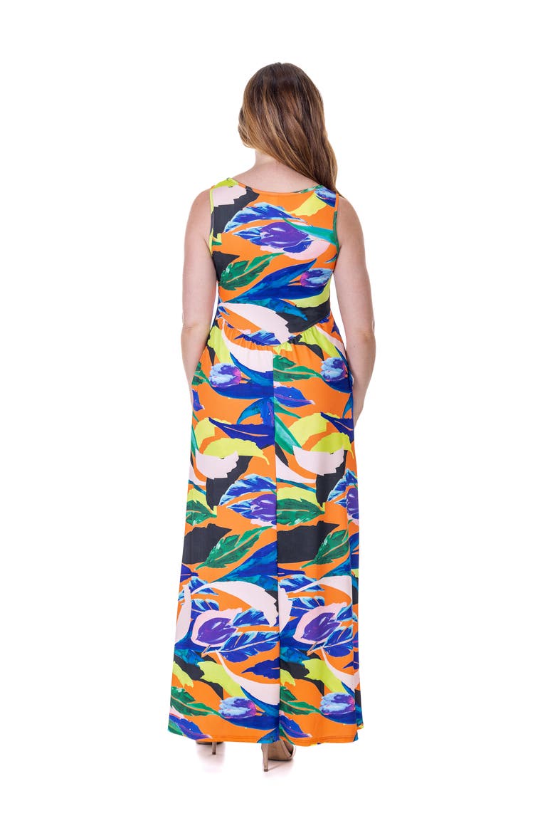 Multicolor Floral Sleeveless V-Neck Maxi Dress With Pockets, Alternate, color, Orange Multi