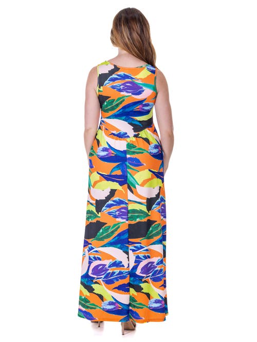 24seven Comfort Apparel Multicolor Floral Sleeveless V-neck Maxi Dress With Pockets In Multi