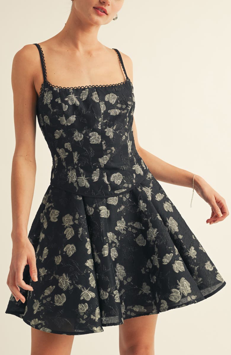Arose Studio Belle Metallic Floral Jacquard Cocktail Minidress, Alternate, color, Black Gold