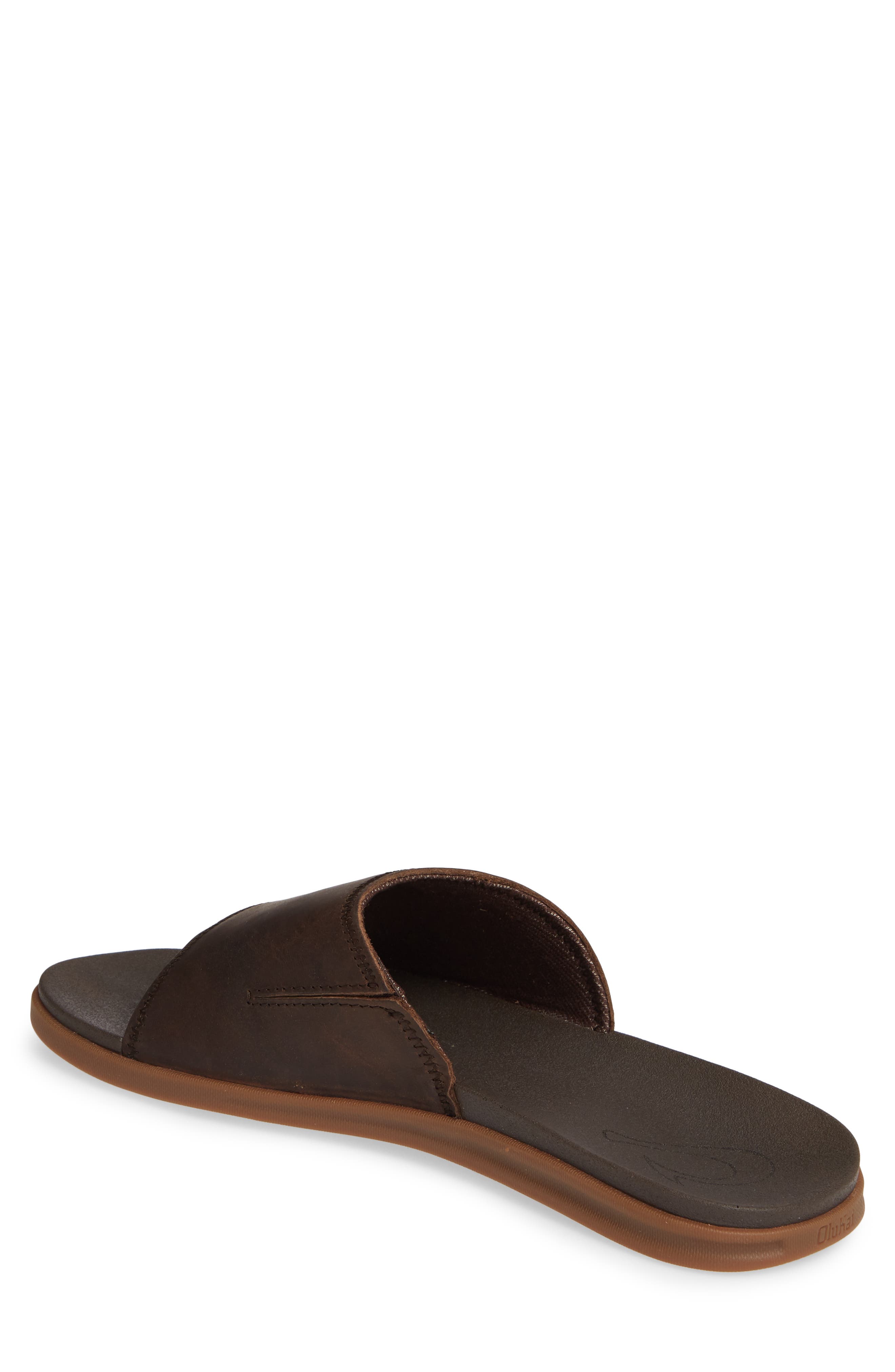 Alania Slide Sandal, Alternate, color, DARK WOOD LEATHER