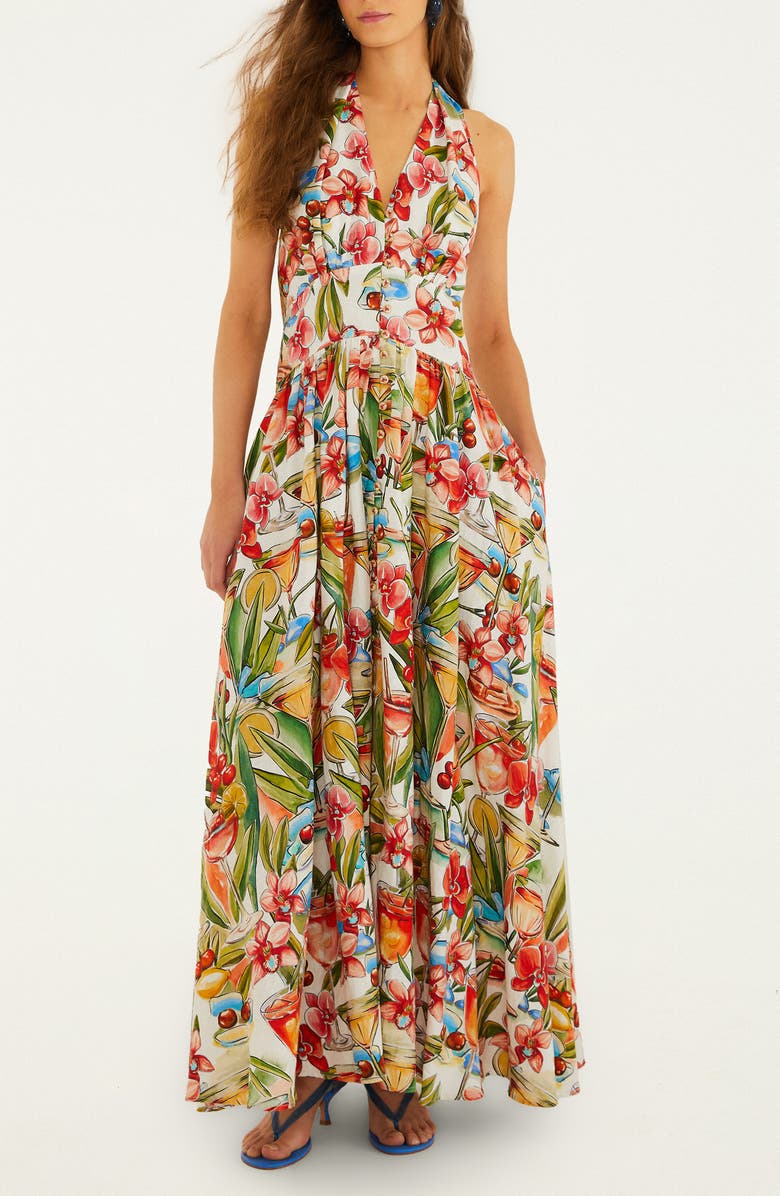 FARM Rio Cocktail Halter Maxi Dress, Main, color, Off-White