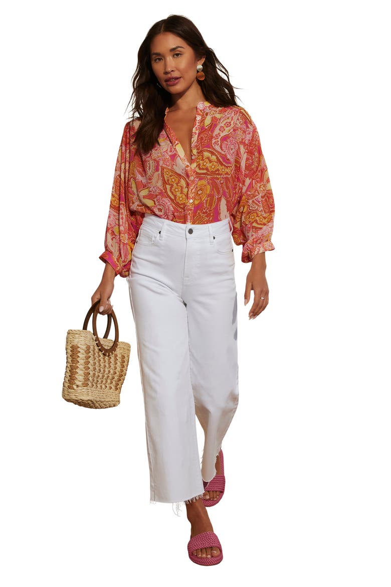 Maggie Floral Chiffon Button-Up Shirt, Alternate, color, PINK MULTI