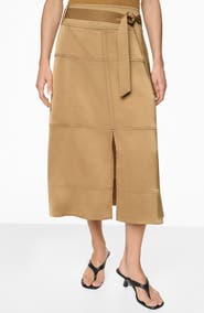 DKNY Tie Waist Contrast Stitch Midi Skirt