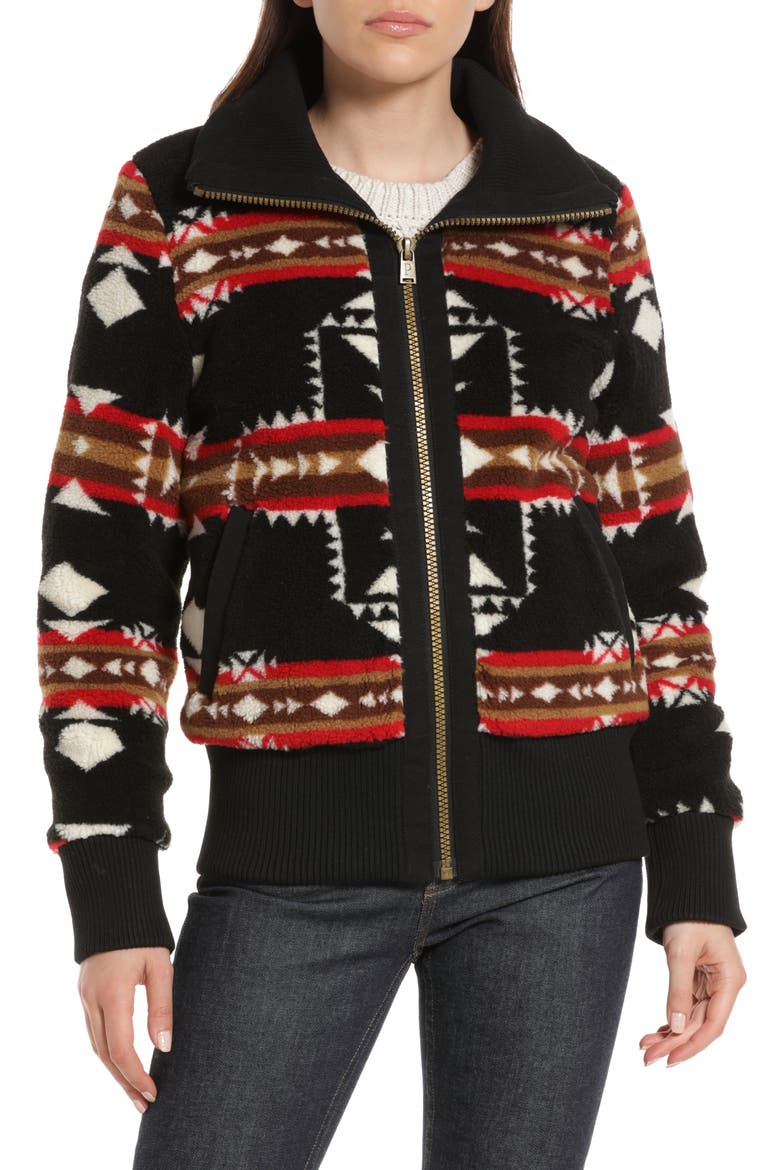 Foxglove Fleece Bomber Jacket, Alternate, color, CROSSROADS BLACK