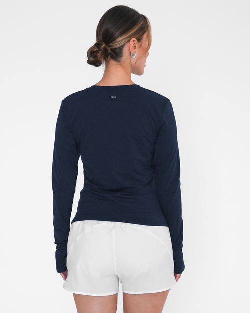 Rebody Active Raya Mid Length Compression Nylon Long Sleeve Top In Blue