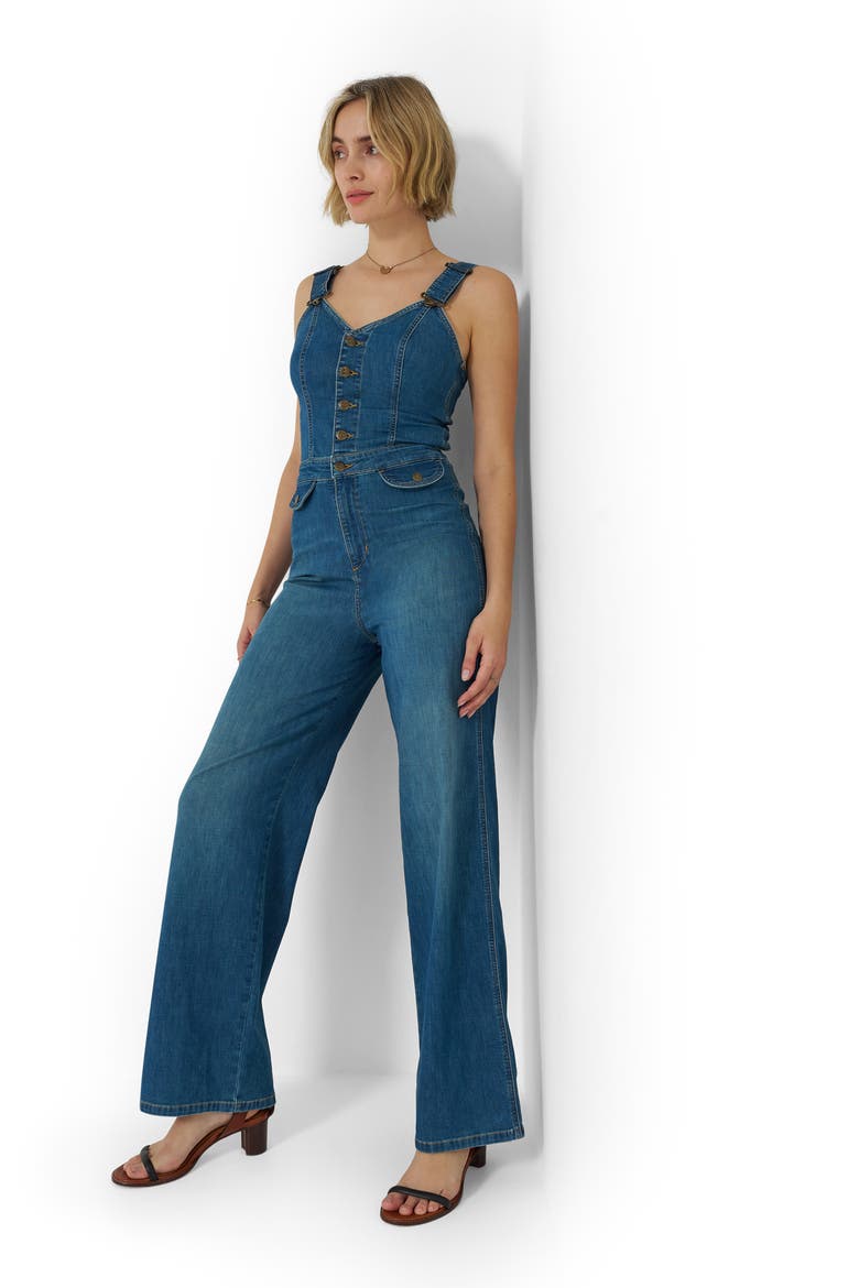 Cutout Denim Jumpsuit, Alternate, color, BLUE ARROW