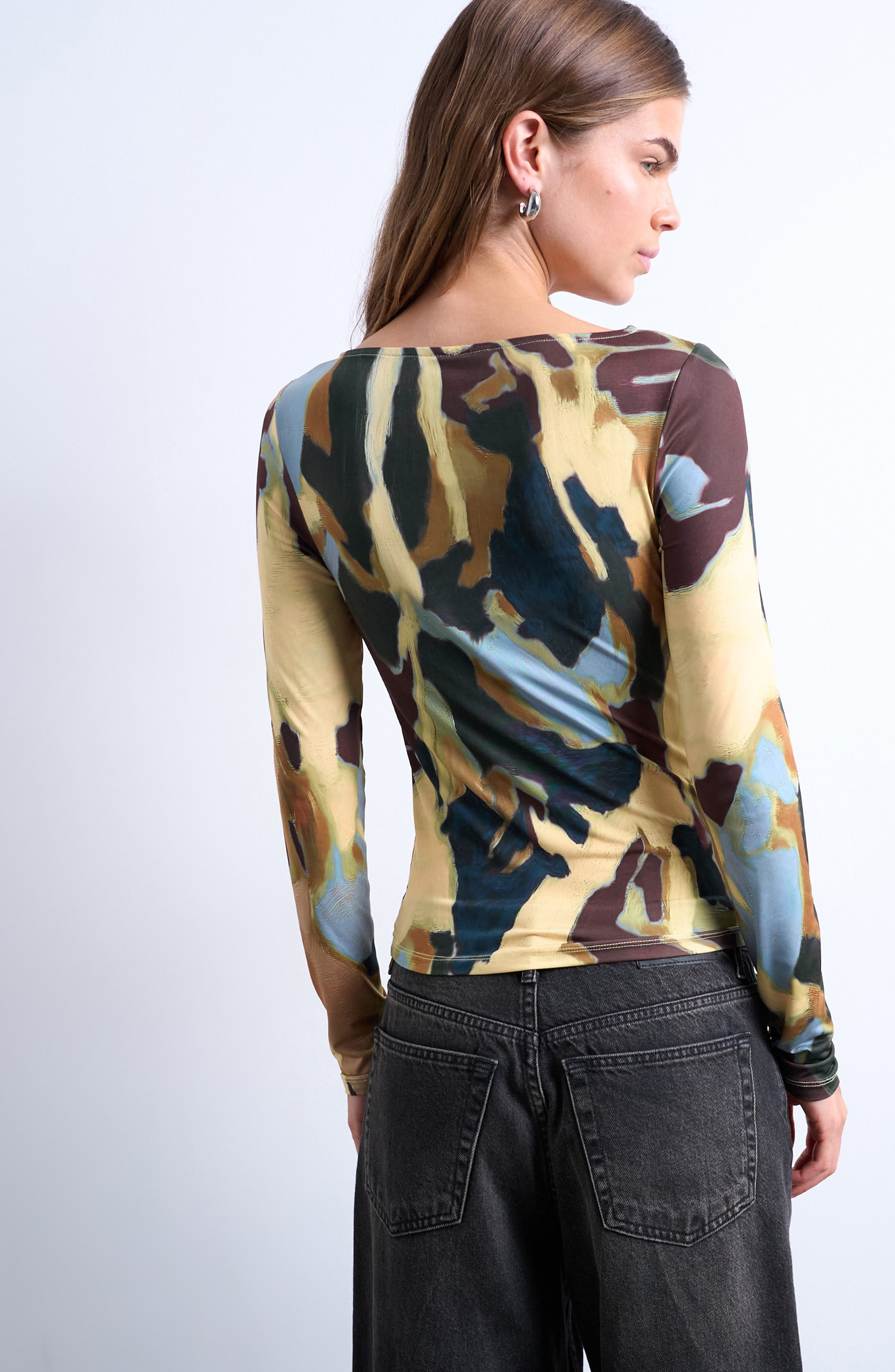 Abstract Print Boat Neck Top - image 2