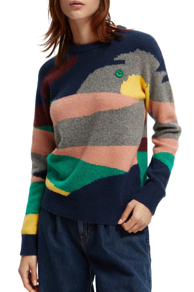 Intarsia Crewneck Sweater, Main, color, 0218-COMBO B