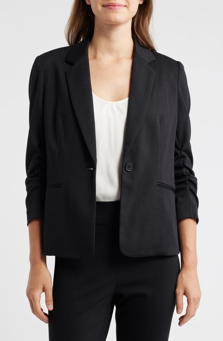 AK ANNE KLEIN Scrunched Sleeve Ponte Blazer, Alternate, color, 