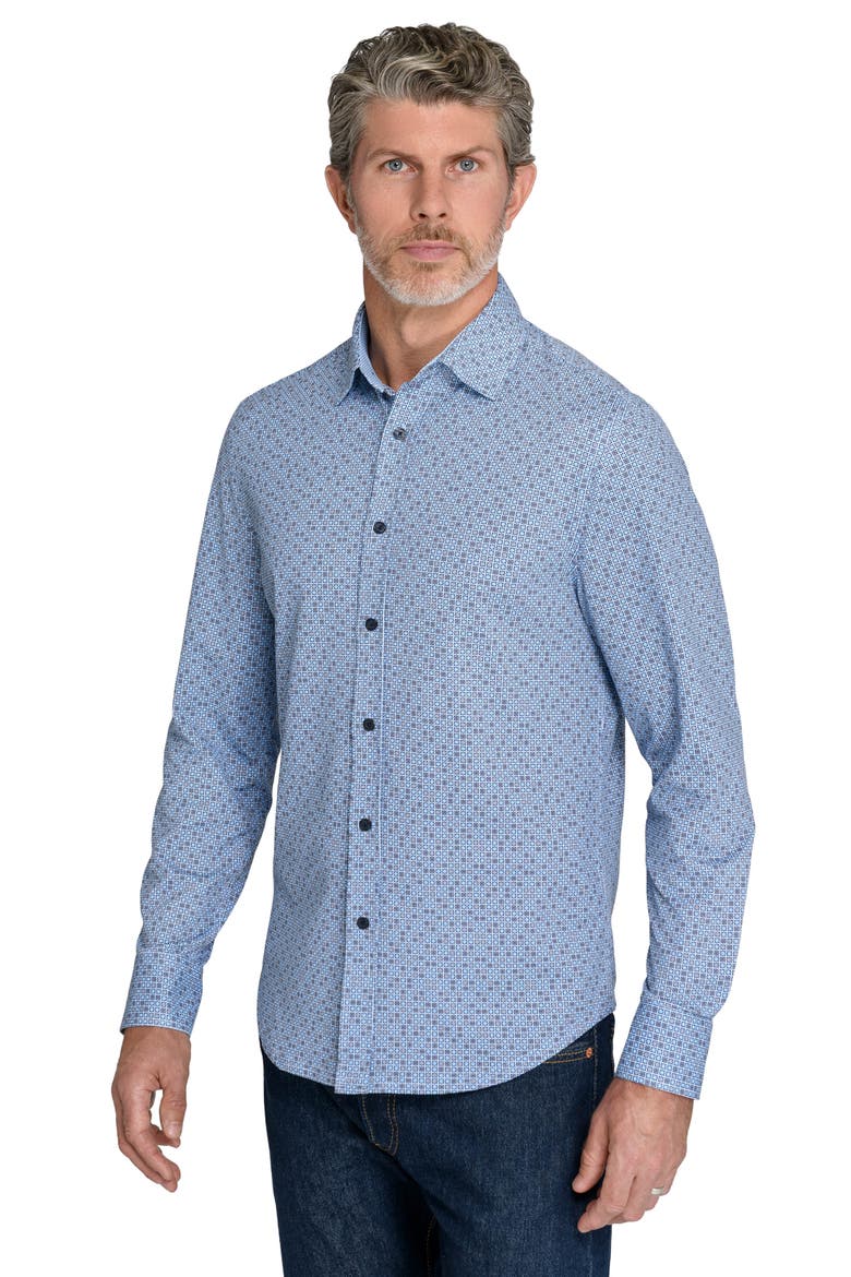 Slim Fit Geo Floral Print Long Sleeve Button Up Shirt, Alternate, color, BROWN/ BLUE