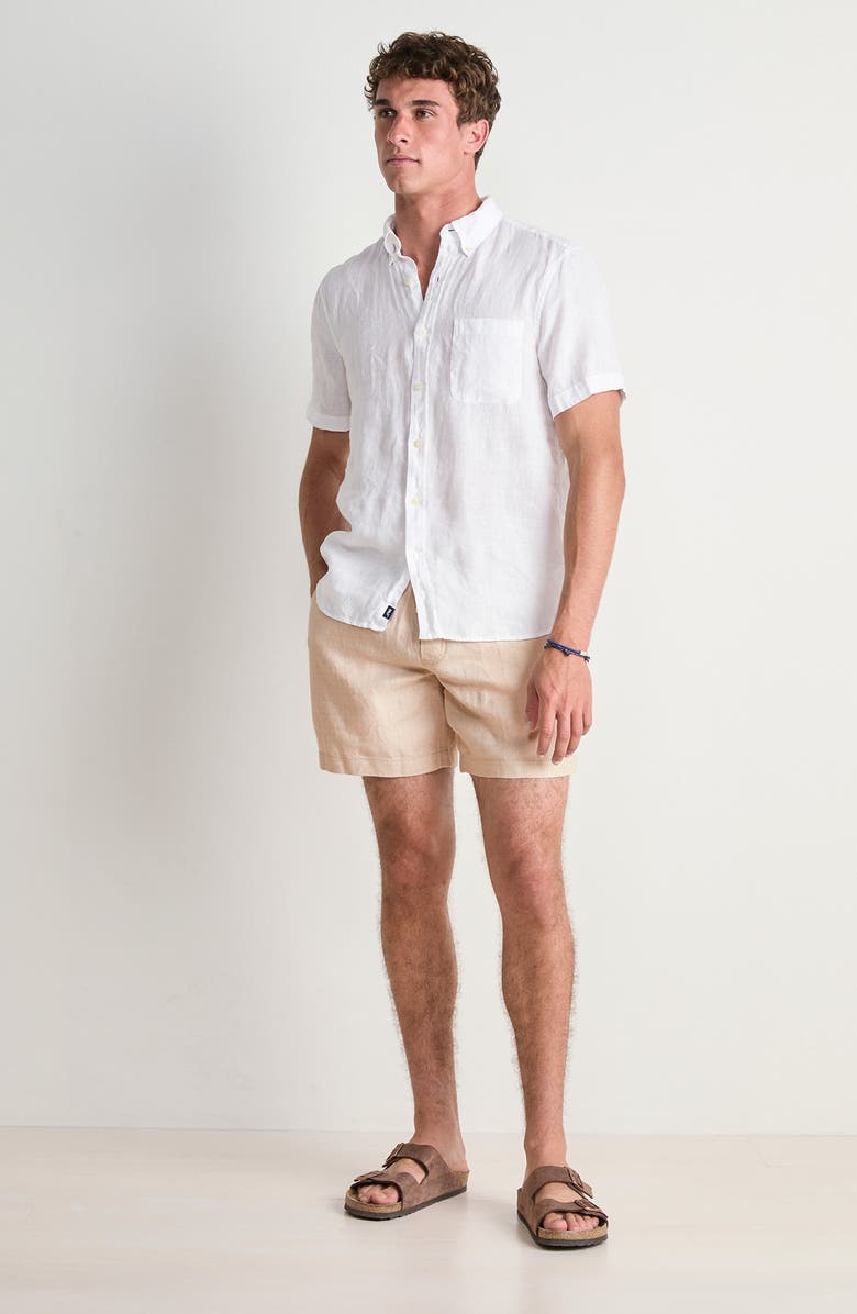 vineyard vines Surfside Solid Short Sleeve Linen Button-Down Shirt, Alternate, color, Linen White Cap