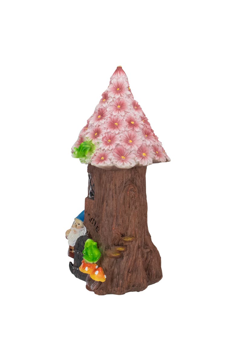 Northlight 14" Solar Lighted Bless Our Home Gnome Tree House Outdoor Garden Statue, Alternate, color, Brown