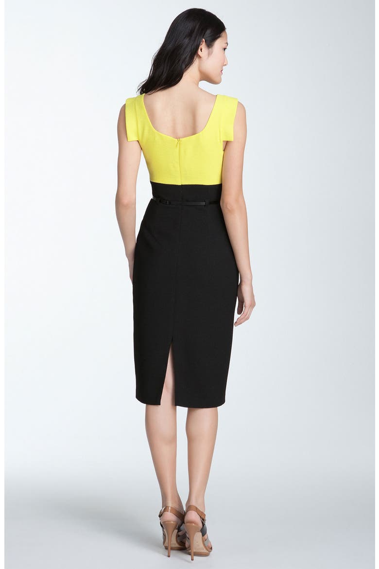 'Jackie' Coloblock Pencil Crepe Dress, Alternate, color, SUNBURST/ BLACK