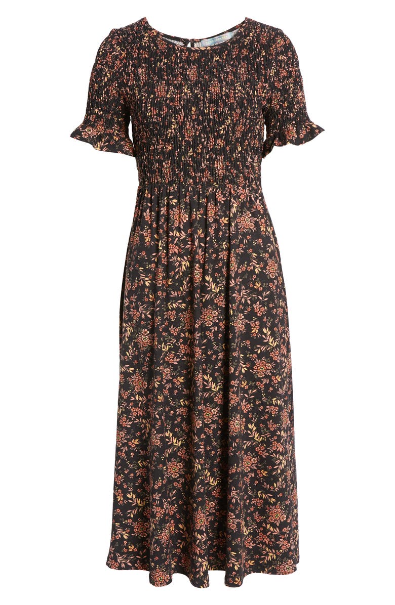 Good Luck Gem Floral Smocked Dress, Alternate, color, 