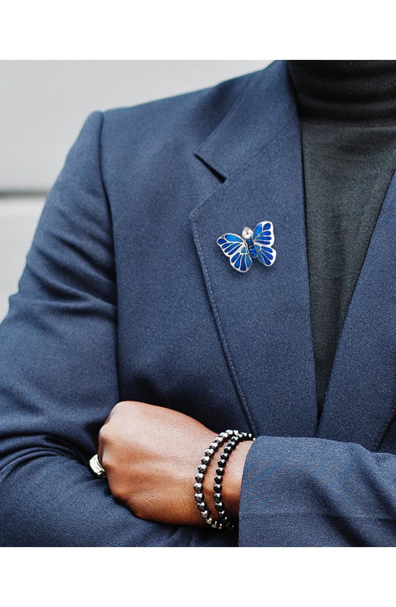 Jan Leslie Hand Painted Enamel Butterfly Sterling Silver Lapel Pin, Alternate, color, Blue