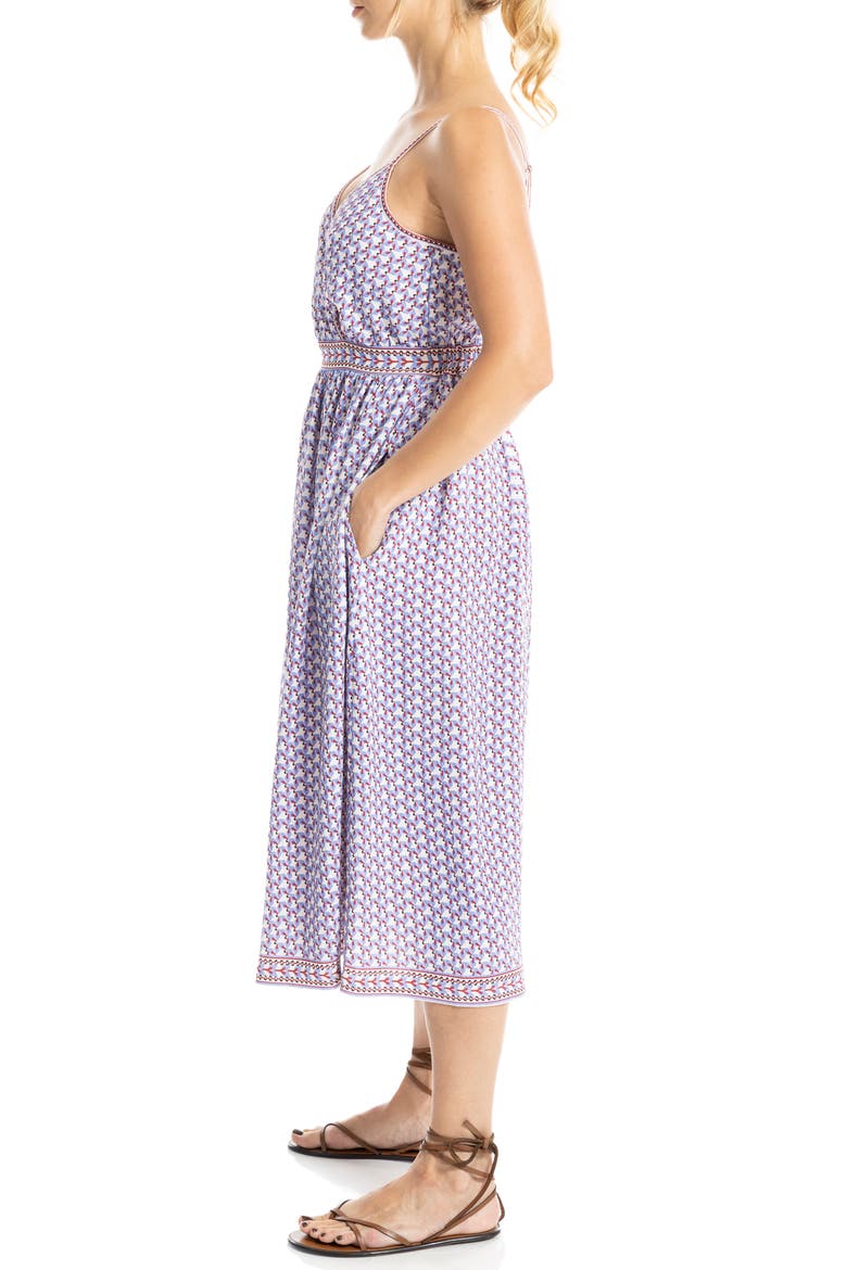 Printed Woven Midi Dress, Alternate, color, CREAM/ BLUE FLUTTERS