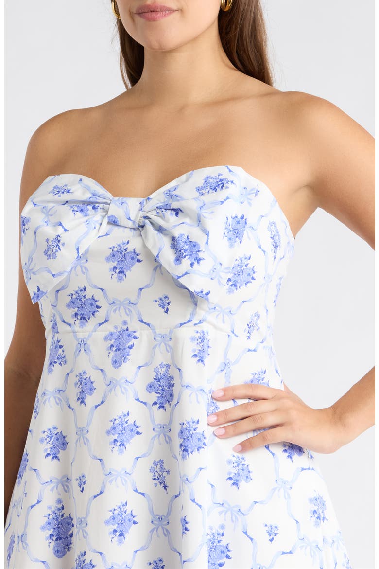 Nia Floral Perline Bow Midi Sundress, Alternate, color, WHITE-BLUE