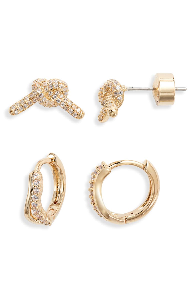 Nordstrom Set of 2 Stud & Huggie Hoop Earrings, Main, color, Clear- Gold