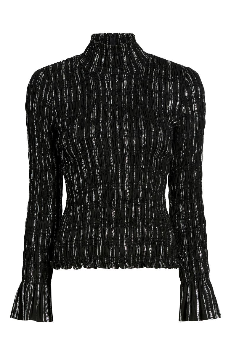 Cinq à Sept Cooper Metallic Smocked Top, Alternate, color, Black/ Silver