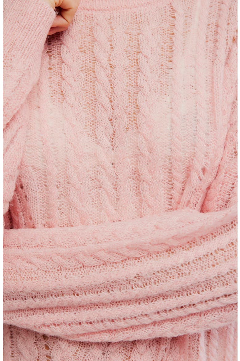 Sheer Luck Cable Knit Sweater, Alternate, color, PEACH SKIN