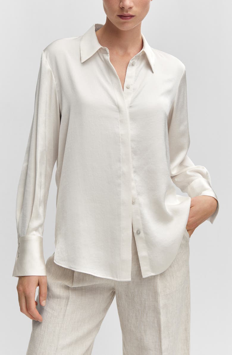 MANGO Flowy Satin Button-Up Shirt, Alternate, color, 