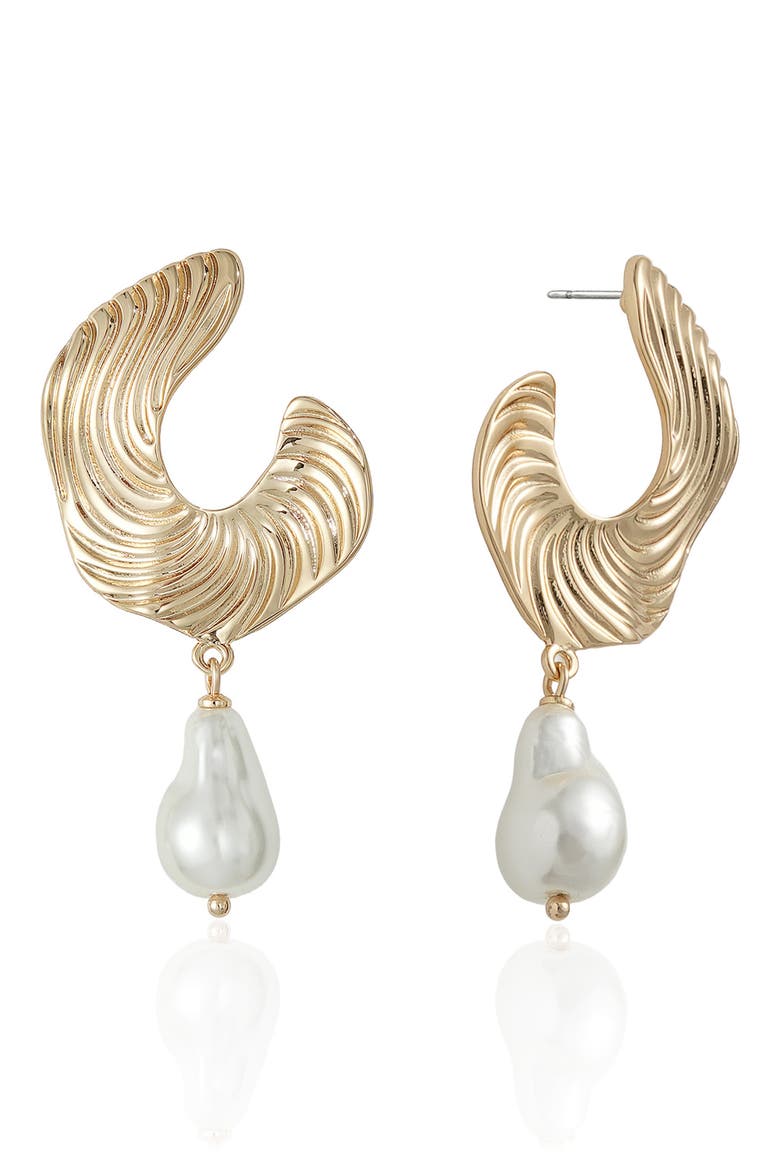 Textured Imitation Pearl Drop Earrings, Main, color, GOLD