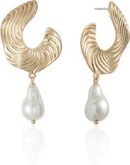 Ettika Textured Imitation Pearl Drop Earrings