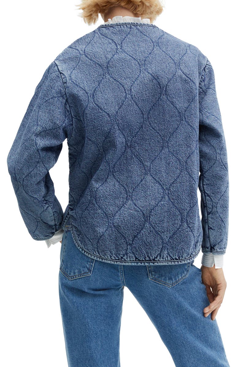 MANGO Quilted Collarless Denim Jacket, Alternate, color,
