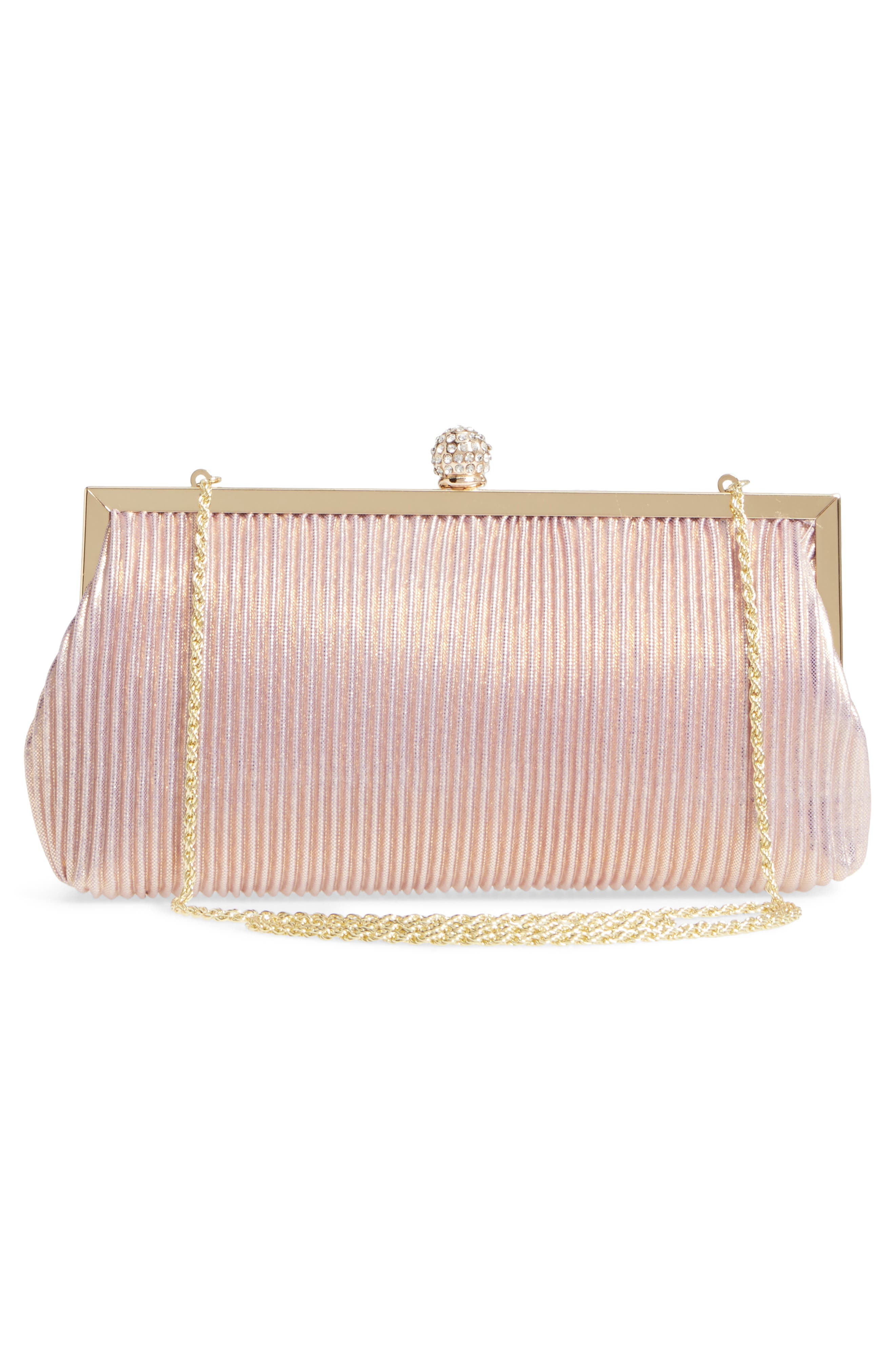 Aneka Pleated Shine Clutch, Alternate, color, ROSE GOLD